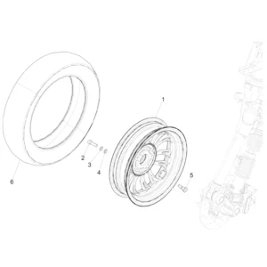 42. Vespa Sprint 50 IGET 4T 3V Euro5 - 45 km/h - 2019-2022 - ZAPCD0101 - Onderdelen Voorwiel