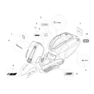 30. Vespa Sprint 50 IGET 4T 3V Euro5 - 25 km/h - 2019-2022 - ZAPCD0201 - Teileaufkleber - Embleme